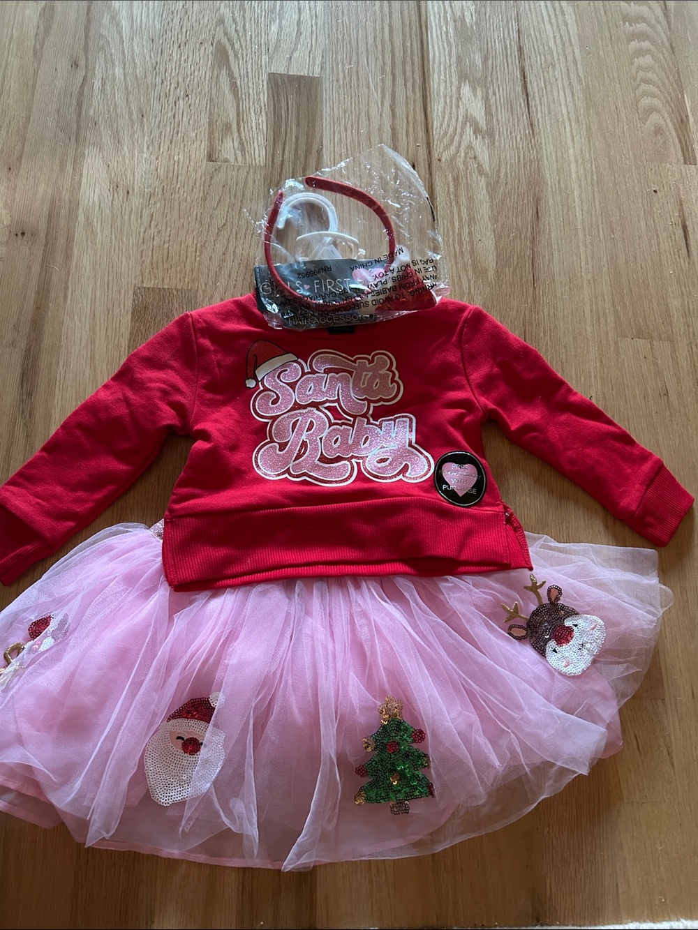 Santa Baby Red & Pink Holiday Tutu Dress 3 piece
